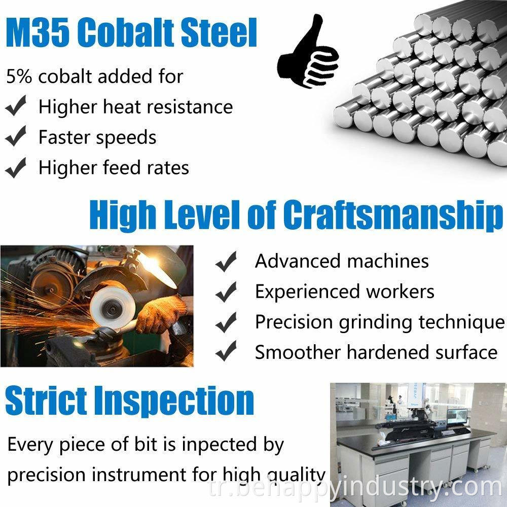 5/16 inç boyutu M35 Kobalt Çelik Twist Matkap Bit Seti 5 PCS, Jobber Uzunluğu ve Düz Şey HSS Matkap Bitleri